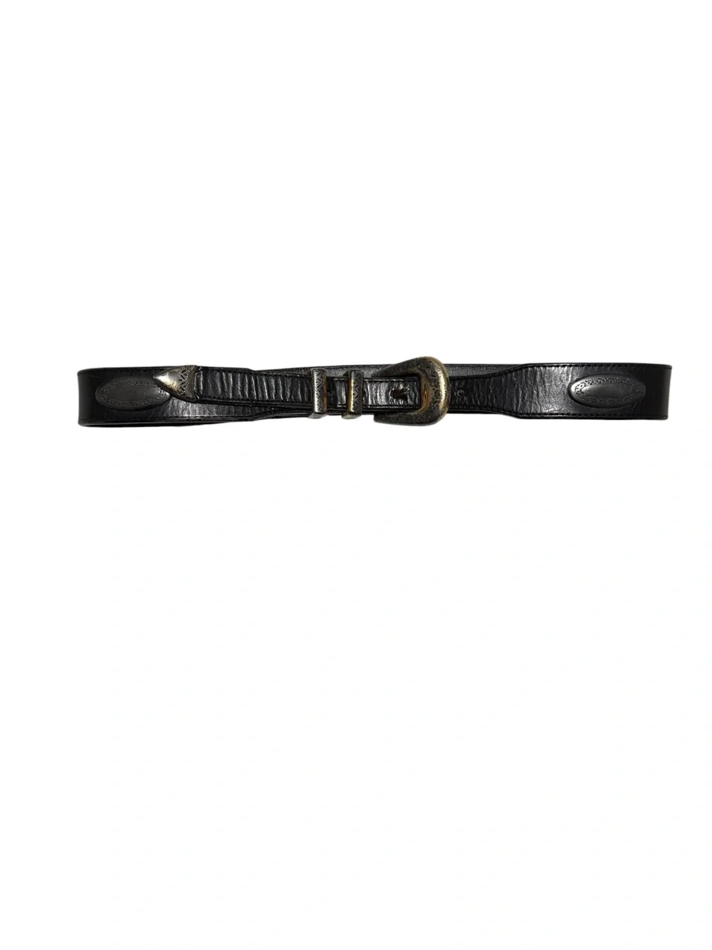 Vintage Brighton Black Leather Western Belt Silver Hardware Boho Y2K